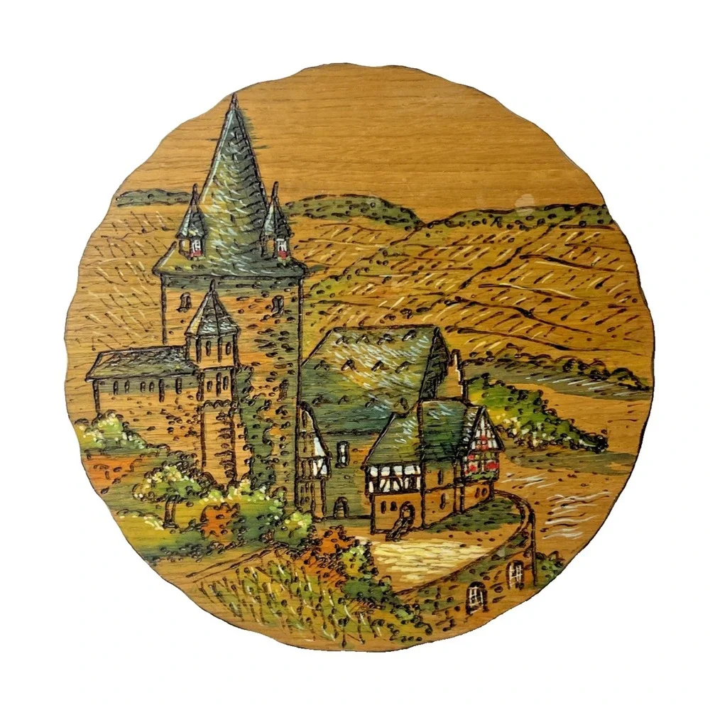 Burg Stahleck Bacharach Germany Hand-Burned Wood Plaque 2010 Arno Stassen